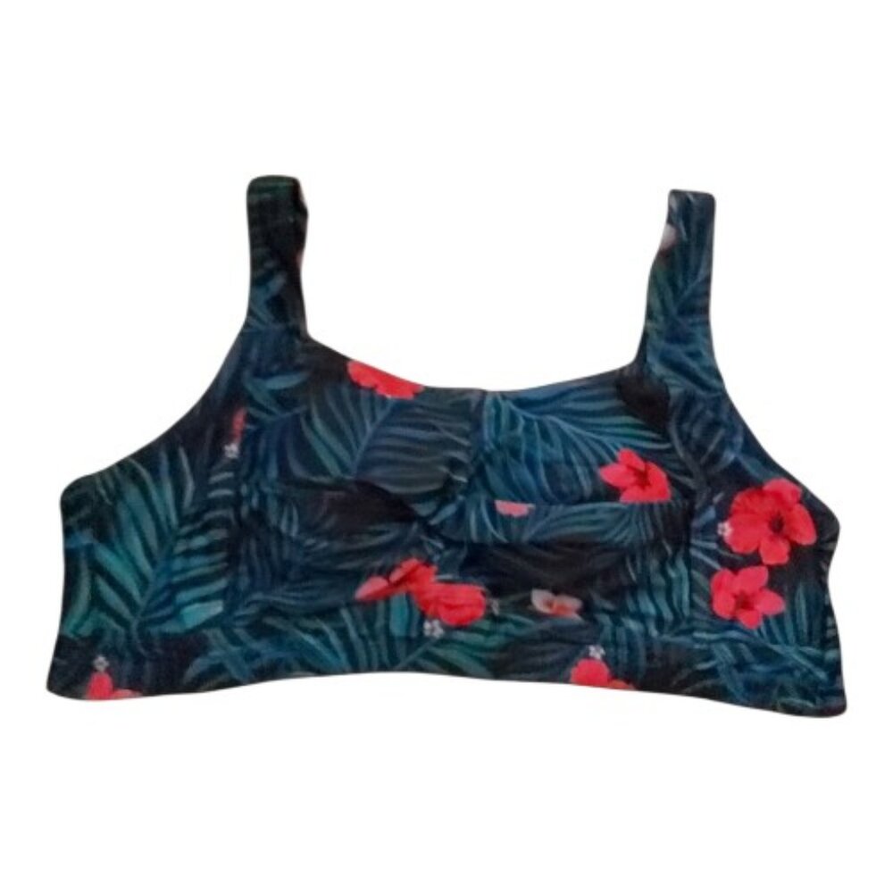 Hanna Nikole Black Floral Bikini Top 20W Plus Size Adjustable Straps Tie Closure